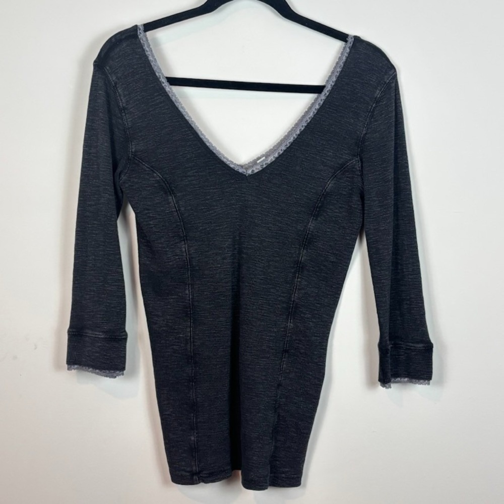 Ecote Pointelle Knit 3/4 Sleeve Lace Trim Top Womens MED Y2K‎ Fairy Grunge Goth